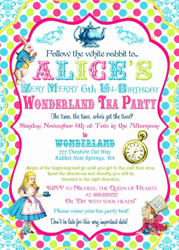 alice in wonderland themed birthday invitations
