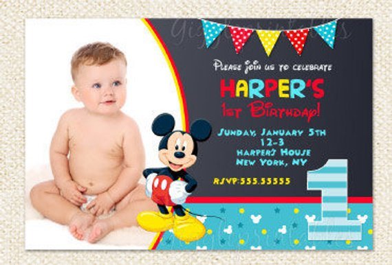 baby mickey mouse first birthday invitations