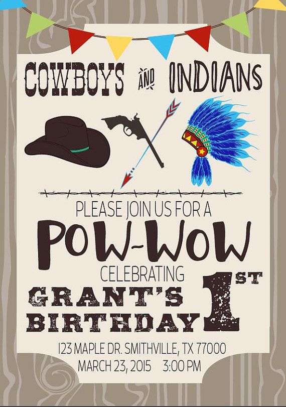 cowboy and indian birthday invitations
