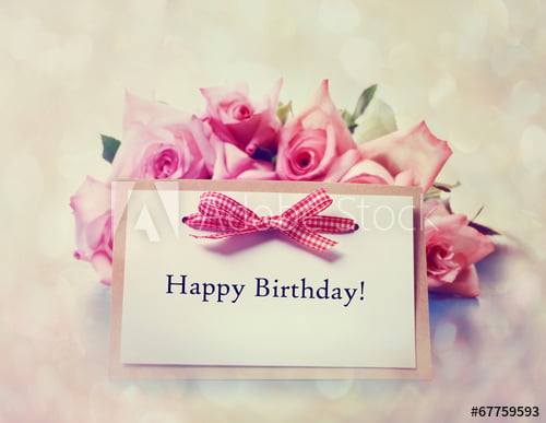 Happy Birthday card with retro pink roses