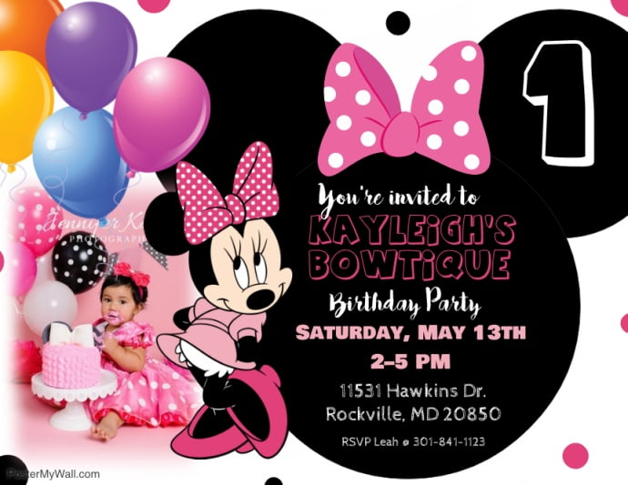 minnie mouse first birthday invitation templates