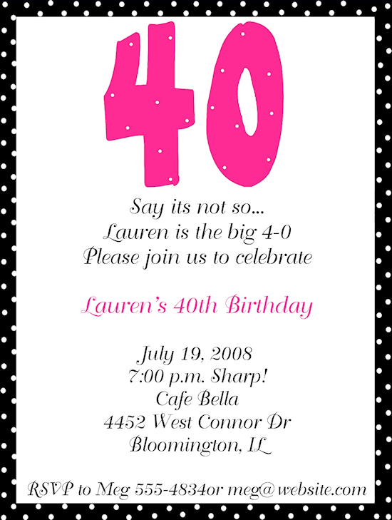 sample birthday invitation wording for 40th birthday