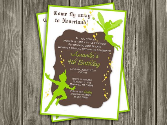 tinkerbell and peter pan birthday invitations